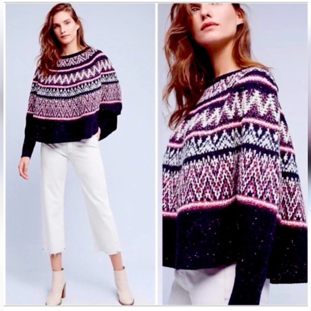 Anthropologie - Women’s Sleeping on Snow Midland Fair Isle Poncho Pullover XS/S